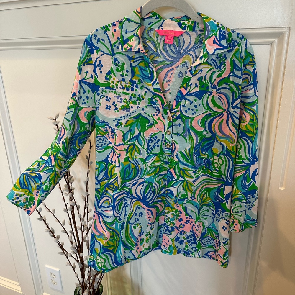 Lilly Pulitzer Women's Multicolor Floral Print Tunic - Blue, Green, Pink